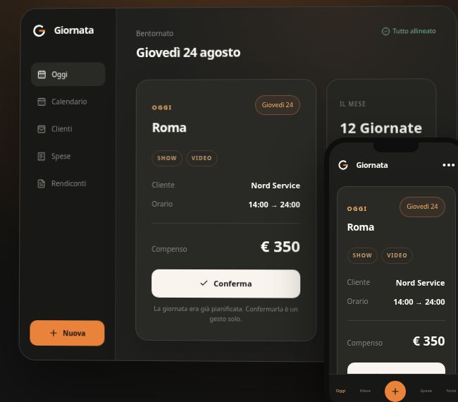 Schermata reale di Giornata con incarico e compenso della giornata